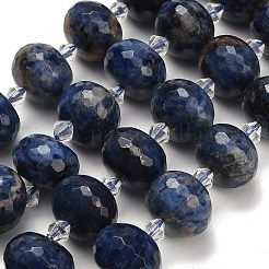 天然石ソーダライトビーズ連売り  ロンデル  多面カット  ガラスビーズ  18x13mm  穴：1.4mm  約20個/連  14.25インチ（36.2cm）&nbsp;G-L642-I10-18x13mm