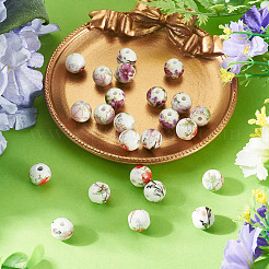 24Pcs 4 Colors Handmade Flower Printed Porcelain Ceramic Beads&nbsp;PORC-TADJ0001-07