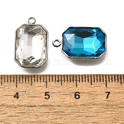 304ステンレスペンダント  ラインストーン付き  ステンレス鋼色  長方形  ミックスカラー  18.5x11.5x5.5mm  穴：1.8mm&nbsp;STAS-Q346-07P