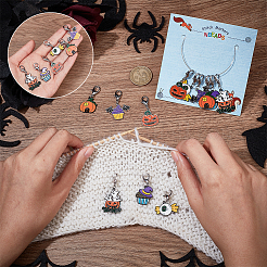 合金エナメルハロウィンテーマペンダントロッキングステッチマーカー  亜鉛合金カニカンステッチマーカー  かぼちゃのジャック・オ・ランタン/ケーキ/キャンディ  ミックスカラー  3.4~4.7cm  6スタイル  2個/スタイル  12個/セット&nbsp;HJEW-AB00009