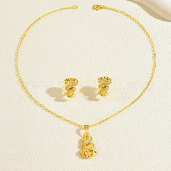 女性用真鍮フラワーペンダントネックレス＆スタッドピアスセット  18KGP本金メッキ  ネックレス：17.32インチ（44cm）&nbsp;OU6327
