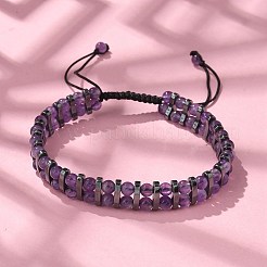 Natural Amethyst and Synthetic Hematite Adjustable Braided Bead Bracelets&nbsp;BJEW-H626-01-10