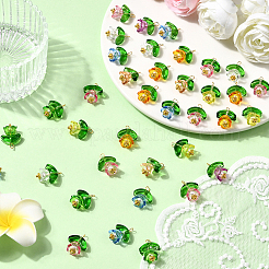 50個のガラスペンダント  花のチャーム  真鍮のヘッドピンとアクリル  ミックスカラー  18.5x14x10mm  穴：2.5mm&nbsp;FIND-SC0019-75