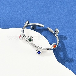 304 Stainless Steel Rhinetsone Open Cuff Rings for Women&nbsp;RJEW-K301-07P