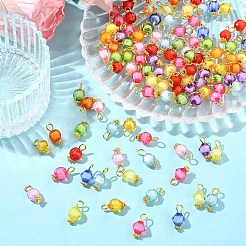 ビーズペンダントの透明アクリルビーズ100個  黄金色の鉄のループ  ミックスカラー  双円錐形  15mm  穴：3mm&nbsp;PALLOY-YW00078-01