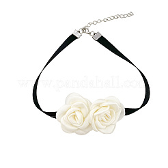Double 3D Rose Polyester Band Choker Necklaces with Alloy End Chains&nbsp;FS-WG50A3E-02