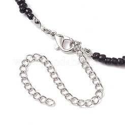 蝶結び 304 ステンレス ネックレス  女性用アクリルビーズネックレス  ブラック  12.60~12.80インチ（32~32.5cm）&nbsp;NJEW-JN04670-02