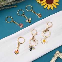 合金エナメルペンダントキーホルダー6個。  鉄、304ステンレス鋼、合金金具付き  ミツバチと花とひまわりとハニカム  ミックスカラー  7~9.6cm  6個/セット&nbsp;KEYC-SW00003-03