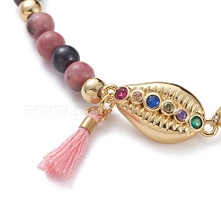 Natural Rhodonite Stretch Charm Bracelets&nbsp;BJEW-JB04849-03