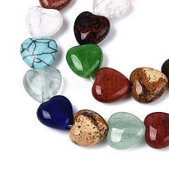 天然＆合成混合石ビーズ連売り  ハート  染めと未染色の混合  9~11x10x4.5~5.5mm  穴：1mm  約40個/連  14.80''（37.6センチメートル）&nbsp;G-T142-71