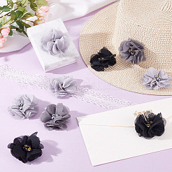 30Pcs 3 Colors 3D Flower Chiffon & Rhinestone & Plastic Pearl Sew on Appliques&nbsp;PATC-GA0001-65