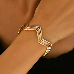 Multi-layer Geometric Wave Pattern Iron Open Cuff Bracelet for Women&nbsp;US3742