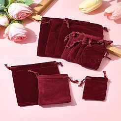 18個 3スタイルの長方形ベルベット巾着ポーチ  キャンディーギフトバッグクリスマスパーティー結婚式好意バッグ  暗赤色  7~12x5~10cm  6個/スタイル&nbsp;TP-FS0001-04C