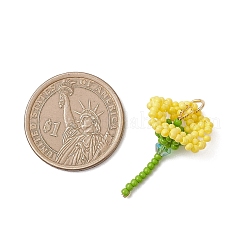ガラスシードビーズの花のペンダント  304ステンレススチールオープン丸カン付き  18KGP本金メッキ  きいろ  30x20.5x16.5mm  穴：3mm&nbsp;PALLOY-MZ01171-01