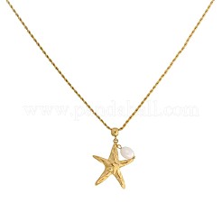 オーシャン304ステンレススチール＆天然パールペンダントネックレス（女性用）  ヒトデ  フローラルホワイト  18KGP本金メッキ  15.75インチ（40cm）&nbsp;WG2E1DF-01