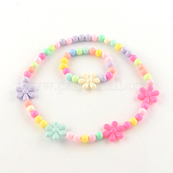 花のアクリルのペンダントネックレスやストレッチブレスレットのアクセサリーセット  カラフル  15.7インチ  40mm&nbsp;SJEW-R048-05