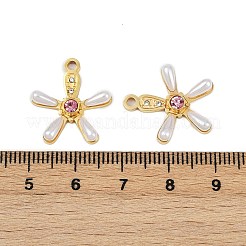 304ステンレススチールラインストーンペンダント  absプラスチックパール  イオンプレーティング（ip）  花のチャーム  ホワイト  19x17.5x4mm  穴：1.8mm&nbsp;STAS-L290-32G