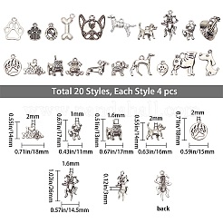 チベット風合金子犬ペンダント  混合図形  犬のテーマ  アンティークシルバー  80個/箱&nbsp;TIBEP-SC0001-66AS