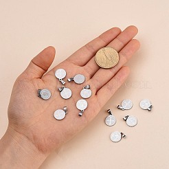 変色しないフラットラウンド、サンベニートとワード 304 ステンレススチールチャーム付き  ステンレス鋼色  15x12x1.2mm  穴：4x6.5mm&nbsp;LS-STAS-I036-03C