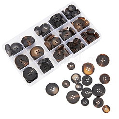 120種類の樹脂ボタン15個  4穴  フラットラウンド  ミックスカラー  15~25x3~5mm  穴：2mm&nbsp;RESI-OC0001-62