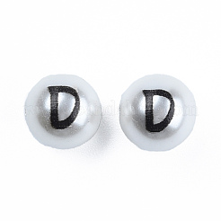 ABSプラスチックパール調ビーズ  プリント付き  文字でのラウンド  文字.d  10mm  穴：1mm&nbsp;KY-N015-148D
