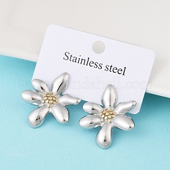 304ステンレススチールスタッドピアス  ツートンカラーの花  ゴールデン·ステンレス鋼色  30x25mm&nbsp;EJEW-S265-08GP