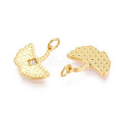 925 Sterling Silver Micro Pave Clear Cubic Zirconia Textured Leaf Charms&nbsp;STER-T008-52G