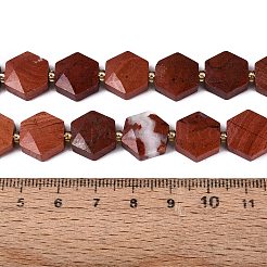 天然石レッドジャスパービーズ連売り  多面カット六角形  シードビーズで  11.5~12.5x13~14x4~5.5mm  穴：1~1.2mm  約26~28個/連  14.37~15.75インチ（36.5~40cm）&nbsp;G-N368-01A-11