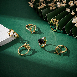 6Pcs Rack Plating Oval Brass Micro Pave Cubic Zirconia Adjustable Ring Components&nbsp;KK-UN0003-38