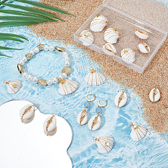 20Pcs 2 Styles Natural Cowrie Shell/Spiral Shell Copper Wire Wrapped Pendants&nbsp;FIND-SC0014-25