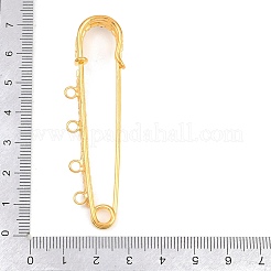 鉄製ラインストーン安全ピンブローチ金具  ループが4つ付いたキルトピン  ゴールドカラー  70x19x7mm  穴：2.8mm&nbsp;IFIN-A021-01D-G