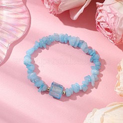 Electroplated Hexagon Prism Natural Quartz Chip Beaded Stretch Bracelets fo Women&nbsp;BJEW-JB10756-09