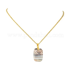 Natural Mexican Agate/Crazy Lace Agate Rectangle Pendant 304 Stainless Steel Cable Chain Necklaces&nbsp;NJEW-JN06210-01
