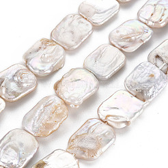 天然ケシパールビーズ連売り  養殖淡水パール  長方形  貝殻色  18~22x14~16x3~7mm  穴：0.6mm  約21~22個/連  14.96インチ（38cm）&nbsp;PEAR-S020-K04
