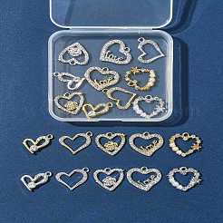 20pcs10スタイルアロイラインストーンペンダント  UVメッキ  ハート  プラチナ·ゴールデン  18~19.5x17.5~20.5x1.5~4mm  穴：1.6~1.8mm  2個/スタイル&nbsp;FIND-FS0004-01