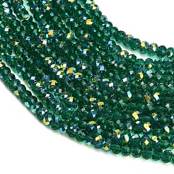 電気メッキガラスビーズセット  ロンデル  多面カット  半分メッキ  シーグリーン  3.5~4x2.5~3mm  穴：1mm  約150個/連  14.80~15''（37.6~38.1センチメートル）&nbsp;GL-CBAA615-03F