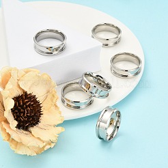 201 Stainless Steel Grooved Finger Ring Settings&nbsp;MAK-WH0007-16P