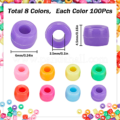 800 個 8 色不透明プラスチックビーズ  カラスビーズ  ポニービーズ  バレル  ミックスカラー  6x4.5mm  穴：2.5mm  100個/カラー&nbsp;KY-SC0001-86