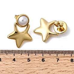 201ステンレス鋼ABSプラスチックパールスタッドピアス  304ステンレスピン付き  PVD真空メッキ  長持ちメッキ  ゴールドカラー  スター  24x18.5mm&nbsp;EJEW-Z151-13G-05