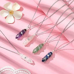 Natural Mixed Gemstone Faceted Bullet Shape Copper Wire Star Wrapped Pendant Necklaces&nbsp;NJEW-JN05024-02
