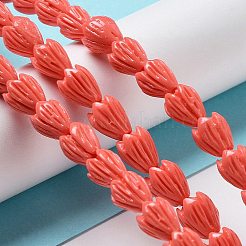 合成サンゴビーズ連売り  染め  花  鮭色  8~9x6.5~7.5x7~8mm  穴：0.7mm  約45個/連  14.57''~14.76''（37~37.5センチメートル）&nbsp;G-Q1007-01C-01