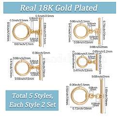 真鍮トグル留め具10種類5個  丸カン付き  リング  18KGP本金メッキ  12~18x9~14x1.5~2mm  穴：1.2~2mm  2個/スタイル&nbsp;KK-SC0007-40
