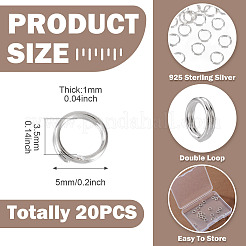 スターリングシルバーのスプリット丸カン 925 個  ダブルループ丸カン  丸い輪  銀  5x1mm  内径：3.5mm  20個/セット&nbsp;STER-TA0001-48D