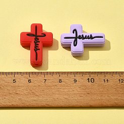 5個5色シリコンビーズ  ワードイエスと交差  ミックスカラー  30x22x8mm  穴：2.5mm  1pc /カラー&nbsp;SIL-FS0001-06A