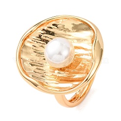 Adjustable Brass with ABS Plastic Pearl Cuff Rings&nbsp;RJEW-G368-06G