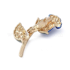 合金ラインストーンブローチ  花バラ  ゴールドカラー  ブルー  36.5x25.5mm&nbsp;JEWB-H028-02G-02