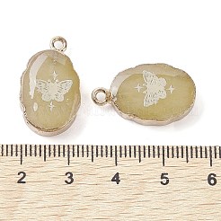 天然石ホワイトジェイドペンダント  染め＆加熱  ゴールドメッキ真鍮オーバルチャーム  淡いチソウ  蝶  22~22.5x13~13.5x4.5mm  穴：1.6~1.8mm&nbsp;G-C102-06C-G