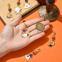 6本合金エナメルペンダントデコレーション  アクリルビーズと合金のロブスタークロウ留め具付き  混合図形  ゴールドカラー  ミックスカラー  55~65mm&nbsp;HJEW-FS00059