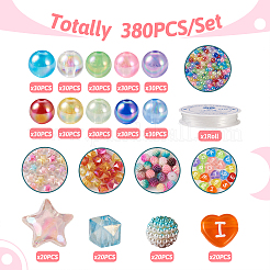 DIYキャンディーカラーブレスレット作りキット  スター&キューブ&ハート&イミテーションパールアクリルビーズ含む  ミックスカラー  ビーズ：380個/セット&nbsp;DIY-TA0004-62
