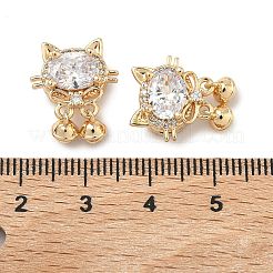 真鍮パヴェキュービックジルコニアの猫、蝶結びのマルチ連リンク付き  18KGP本金メッキ  透明  17x14x7mm  穴：1.6mm&nbsp;KK-A286-17G-01